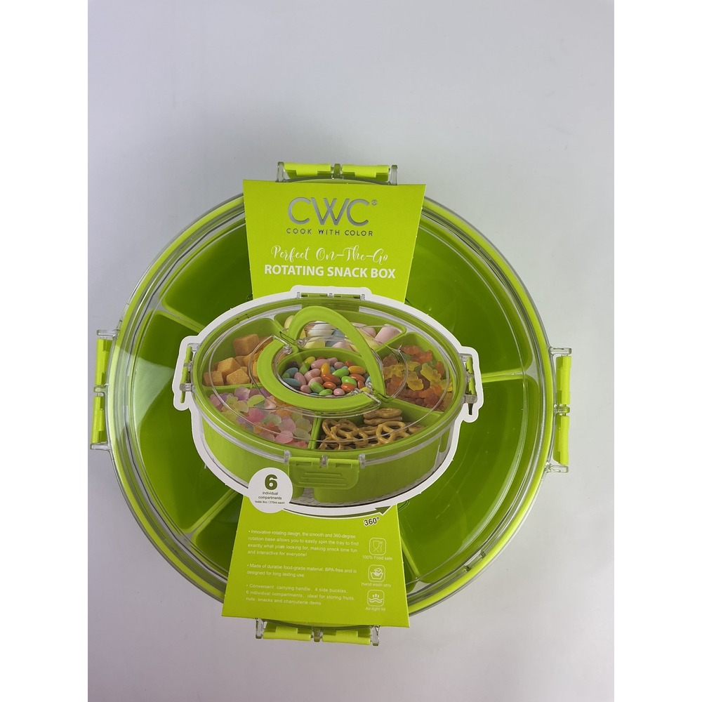 CWC Divided Serving Tray With Lid Rotating Snack Box 6 Compartment BPA Free